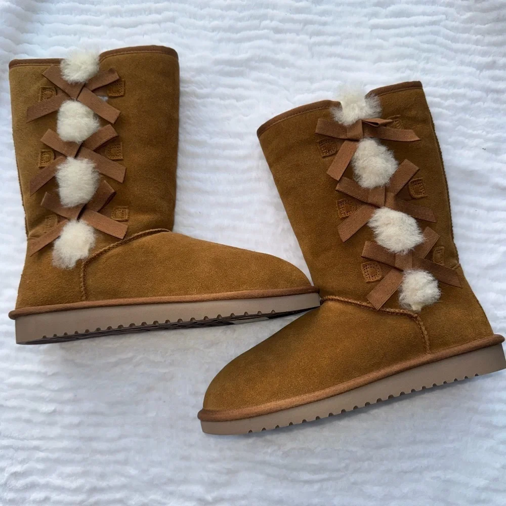 Koolaburra Tan Winter Boots with Pom Poms
